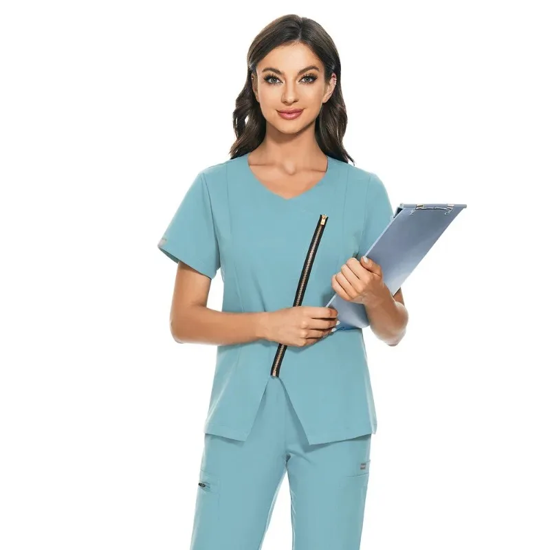 Mode Koreaanse Stijl Werkkleding Medische Scrub Tops Verpleegkundige Uniform Chirurgie Scrubs Shirt Korte Mouw Arts Outwear Verpleeguniform