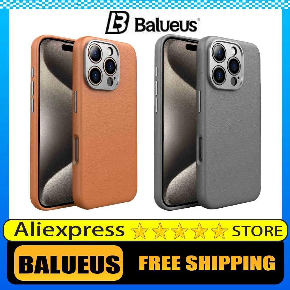 Balueus Leather Phone Case For iPhone16 Pro Max Cover Magsafe Magnetic Wireless Charging For iPhone16 Cover Anti-drop Phone Case