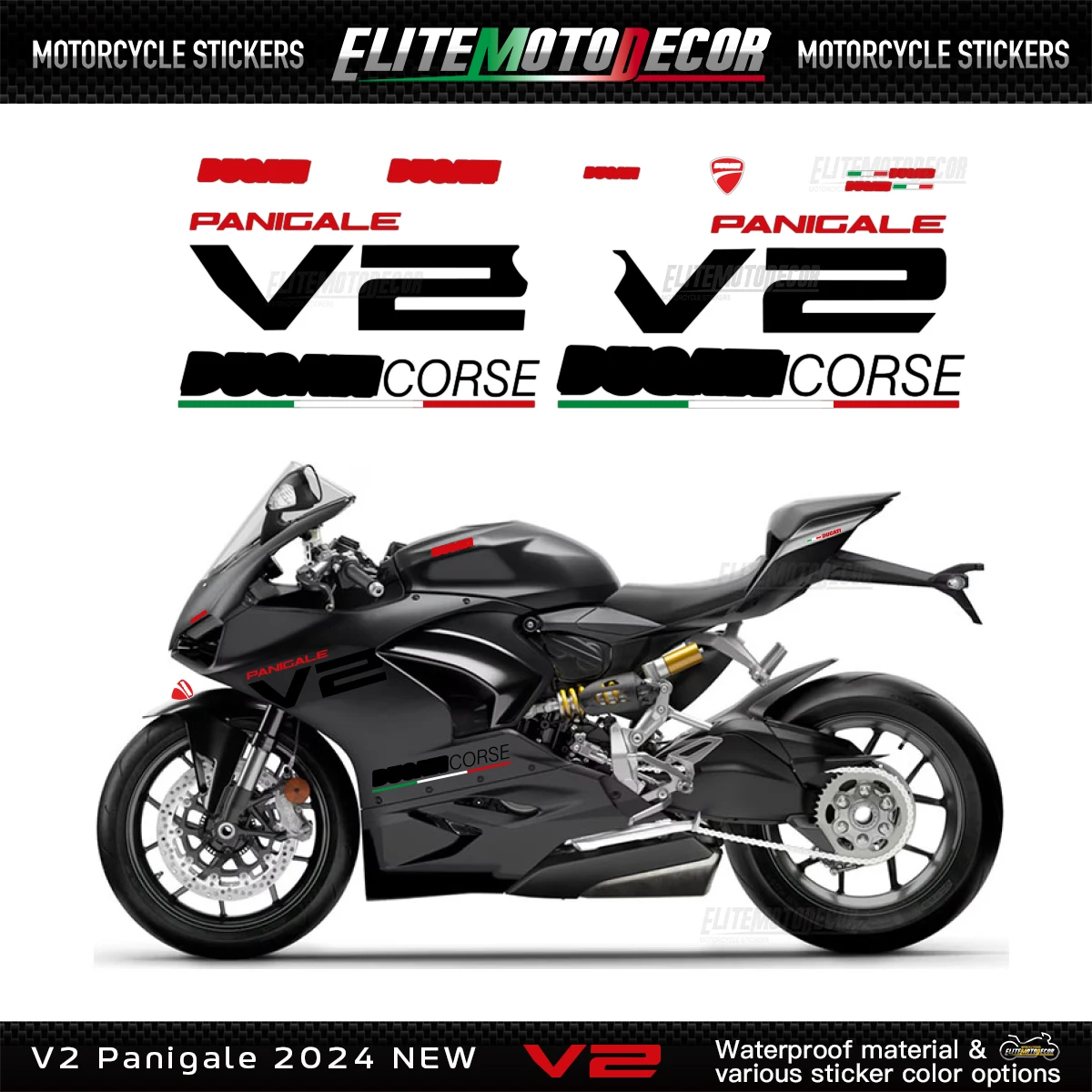 

For Ducati V2 Panigale V2 2024 Motorcycle Fairing Body Decal Sticker Waterproof Stickers Kit Tricolor Design logo Corse