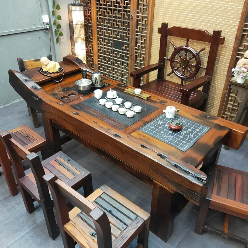 Old Ship Wood Table-Chair Set Solid Wood Household Coffee Table New Chinese Tea Set