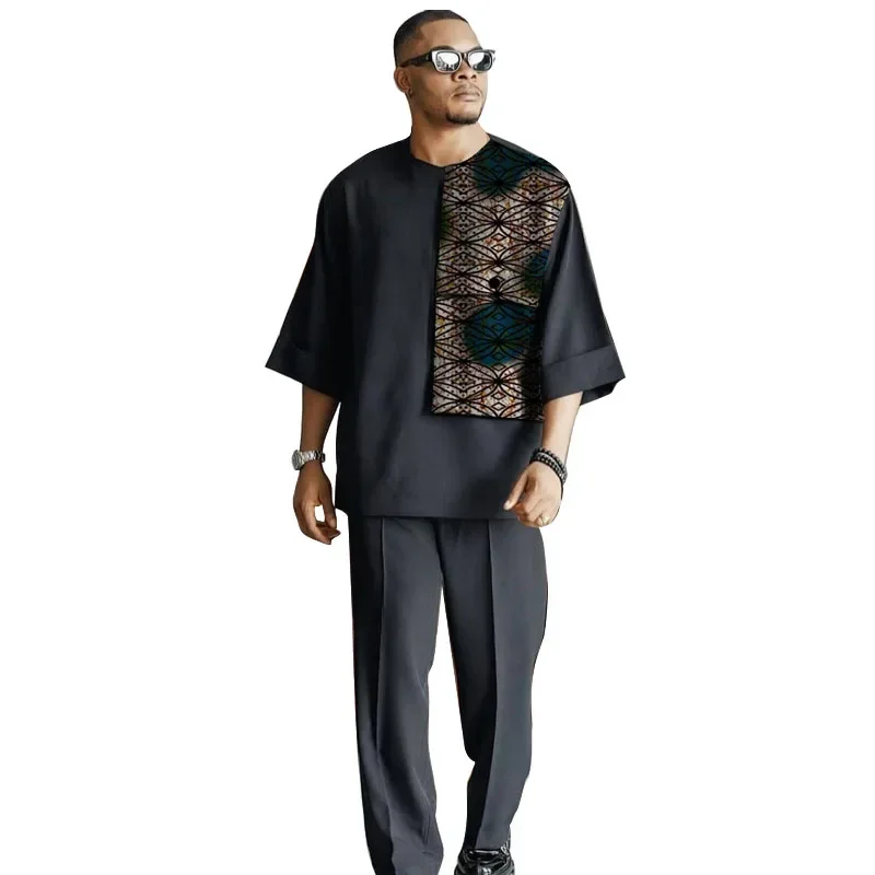 African Traditional Men Shirt Trousers Clothing Male High Quality Sportswear Nigerian Oversized T-Shirt Short Sleeved Sets