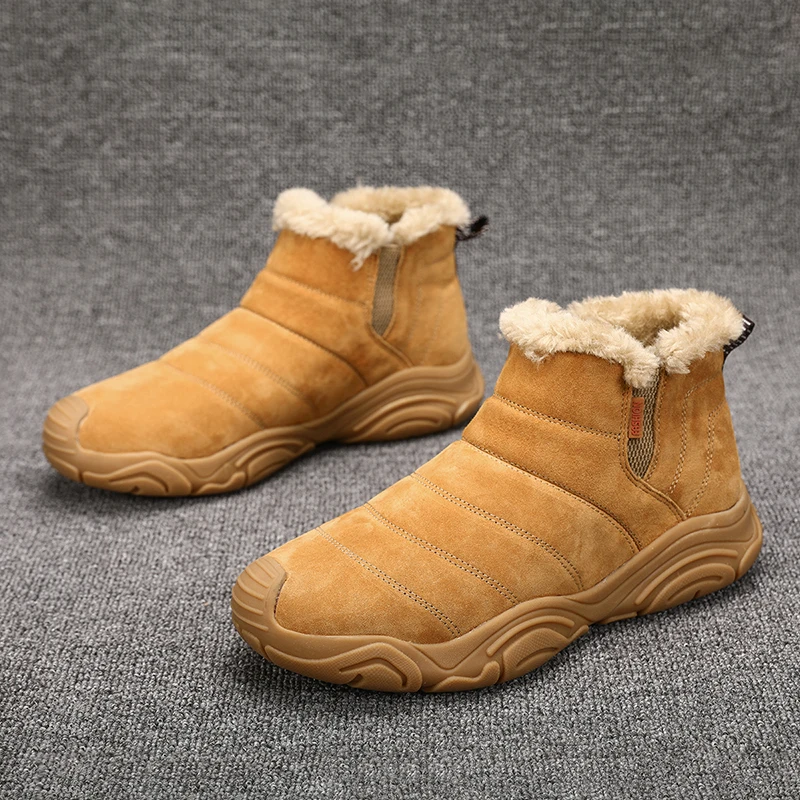 Botas de nieve térmicas de invierno para hombre, botines con forro polar cálido antideslizante de piel de ante, zapatos de Trekking de algodón para exteriores, clima frío