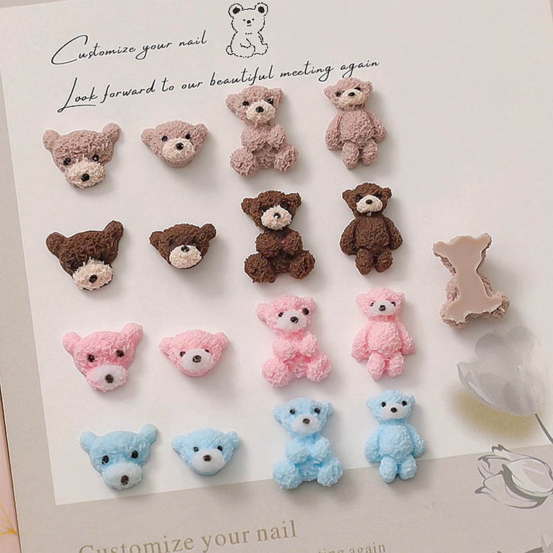 40PCS 3D Cartoon Bear Soft Acrylic Nail Art Charm Parts Kawaii Accessories For Nails Decoration Manicure Decor Material Supplies