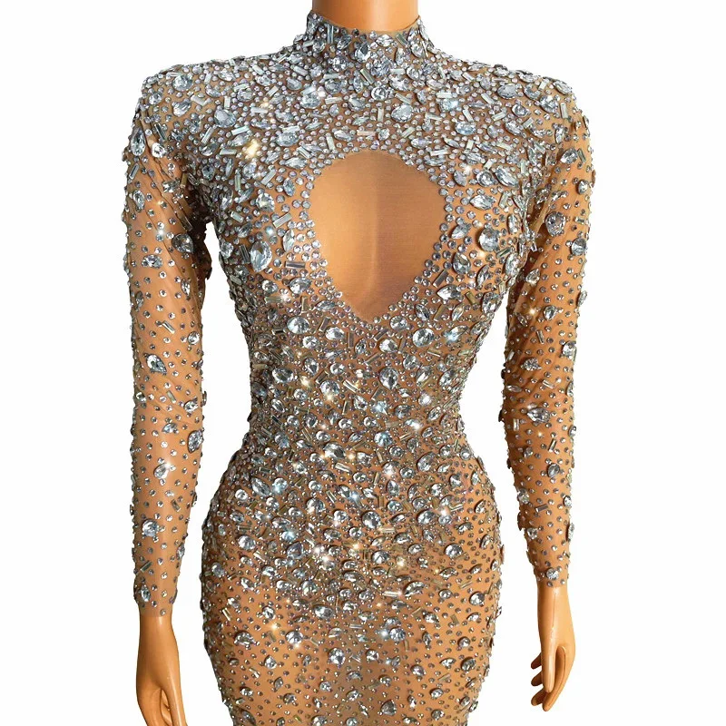 2025 Costume Long Sleeve Package Tight Sexy Package Catwalk Host Singer Fishtail Long Sleeve Party High-end Performance Dress