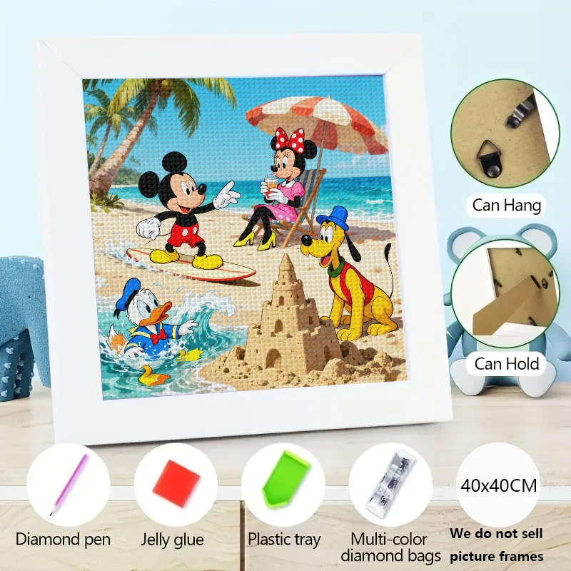 

1 шт. 5D комплект алмазной живописи, Микки Маус Дисней, Минни Маус, Дональд Дак Плутон, летний пляжный отдых, песчаник и сцена серфинга