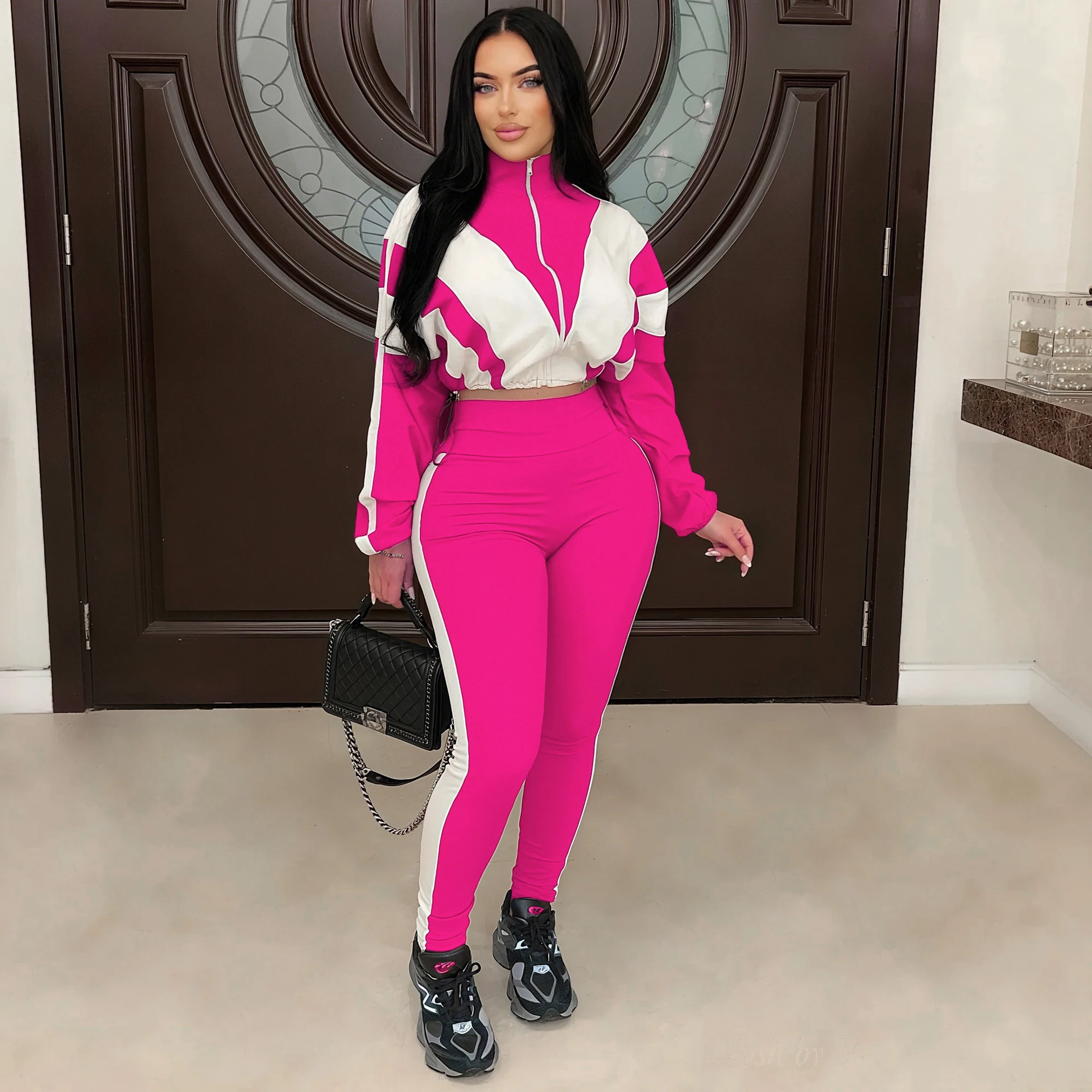 Casual Womens Set Zipper Jacket and Jogger High Waist Flared Pant Suit 2025 Fall Street Fashion Tracksuit Gym 2 Two Piece Sets