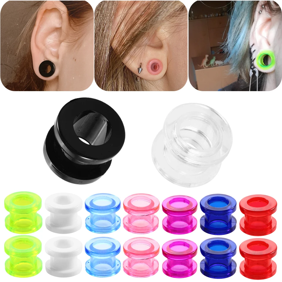 2-24mm Acrylic Ear Stretchers Plugs Tunnels Piercing Colorful Hollow Screw Ear Earrings Piercing Ear Expander Body Jewelry 1Pair