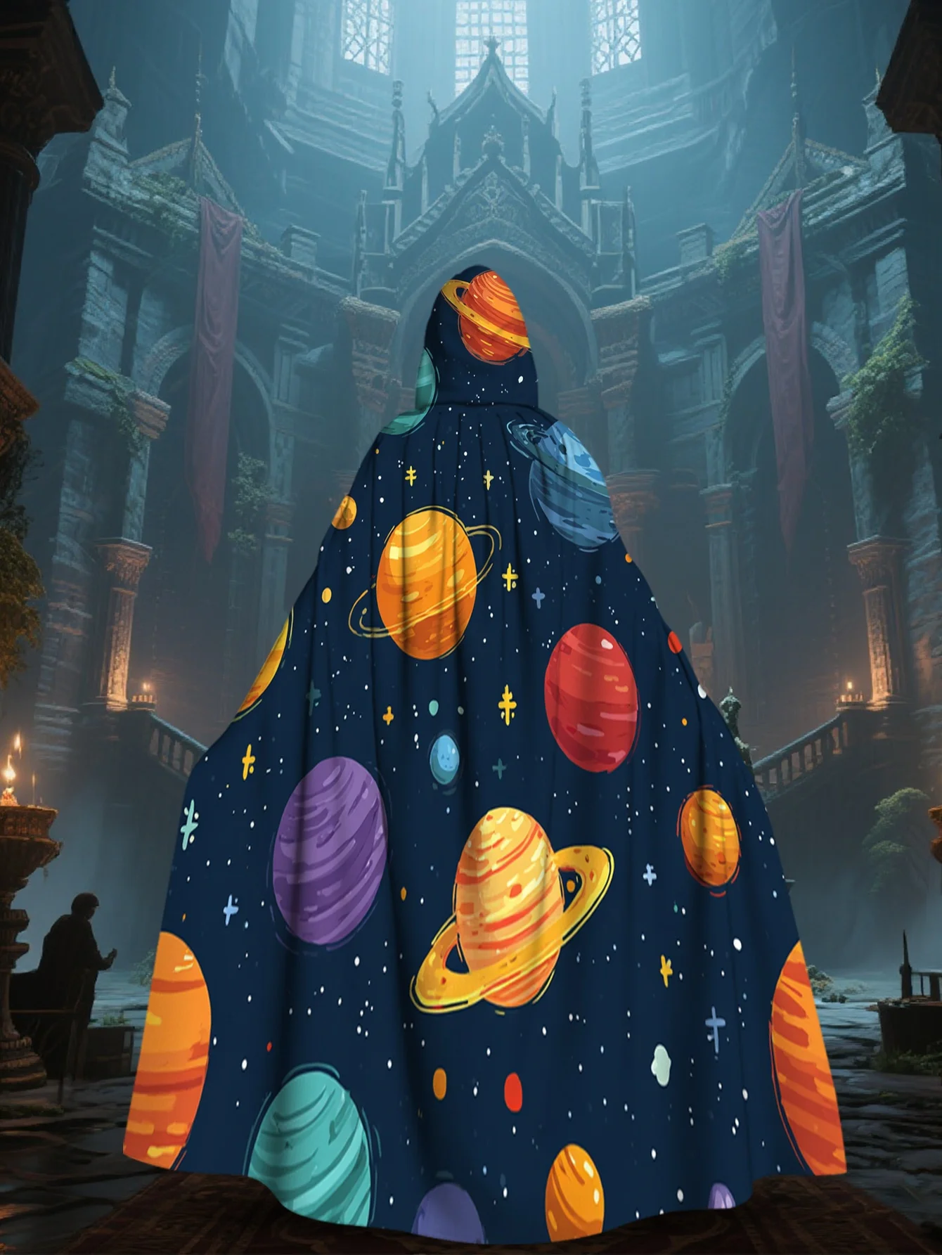 Customization 1pc LianyaoShi Selection 2D Flat Printing Beautiful Hooded Cape Planets Space Stars Galaxy 100% Polyester Mardi