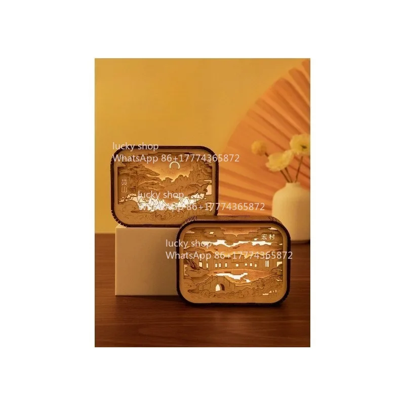 

Светильник в китайском стиле с резьбой по дереву, LED-ночник с изображением архитектуры Хуэйчжоу, подарок для друга