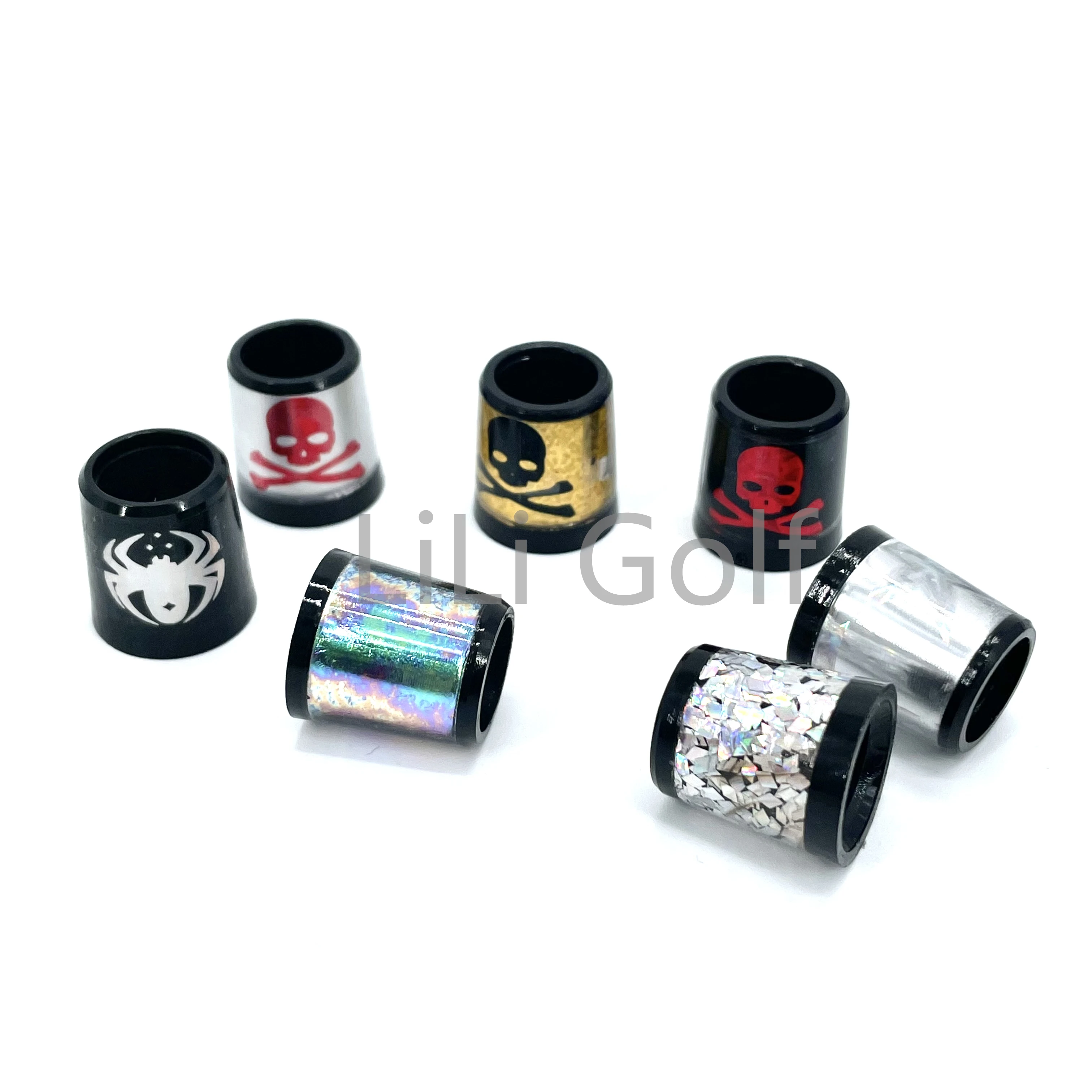 

10 шт. пластиковые наконечники с цветным черепом для гольфа, подходят для железного вала: внутренний * выше * внешний размер 9,3 * 15 * 13,7 мм