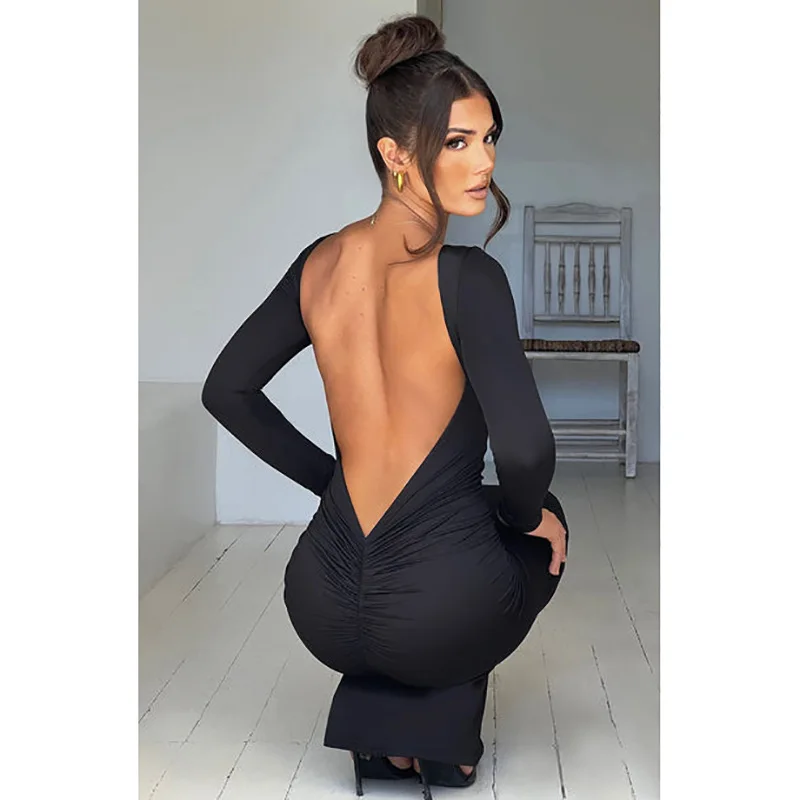 Le nuove donne di alta qualità in europa e negli stati uniti Slim a maniche lunghe backless sexy package hip dresses nuovi abiti di stile