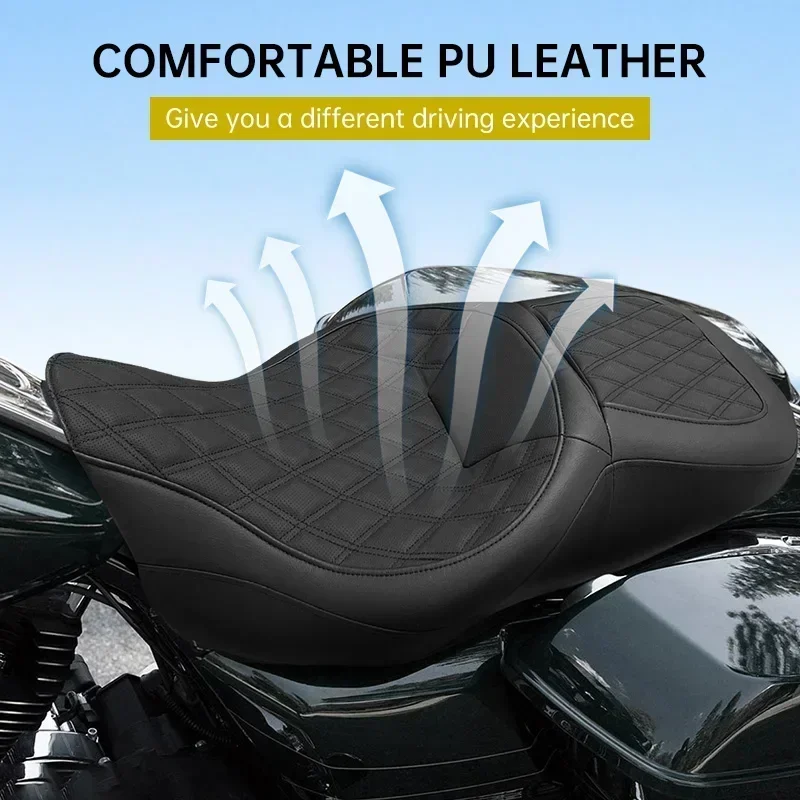 Two-Up Driver Passenger Seat Motorcycle PU Leather Cushion For Harley Touring Road King Glide Special FLTRX FLTRXS 2009-2022
