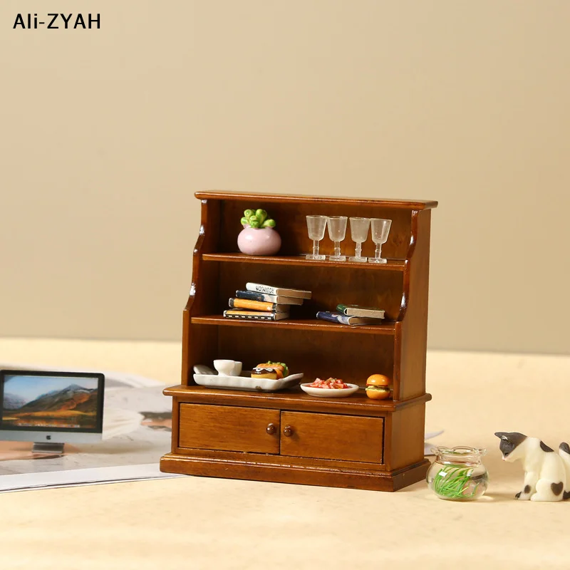 【AH】1/12 Dollhouse Storage Cabinet Locker Display Cabinet Dollhouse Living Room Study Dolls House Furniture Accessories