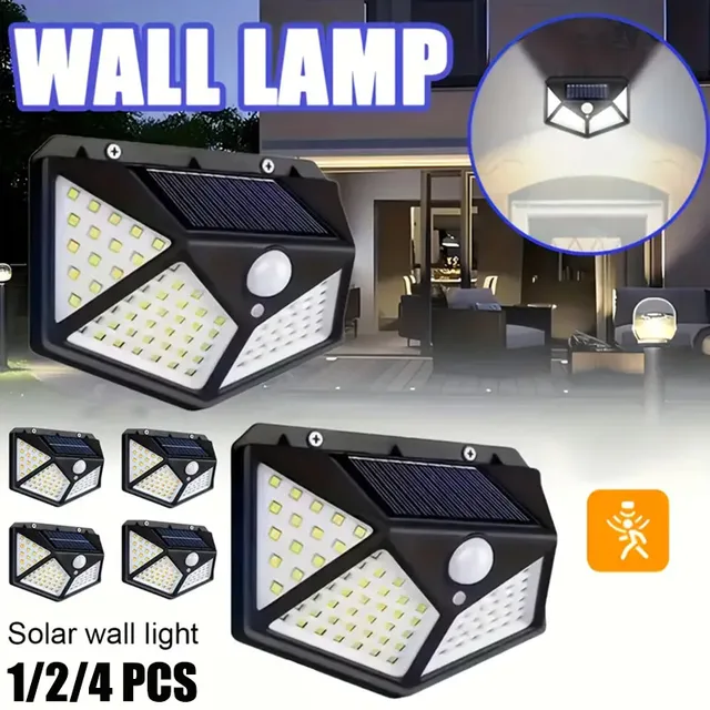 Zewnętrzna solarna lampa ścienna na patio, dekoracja ścienna do ogrodu i domu, 100 LED, zewnętrzna lampa ścienna