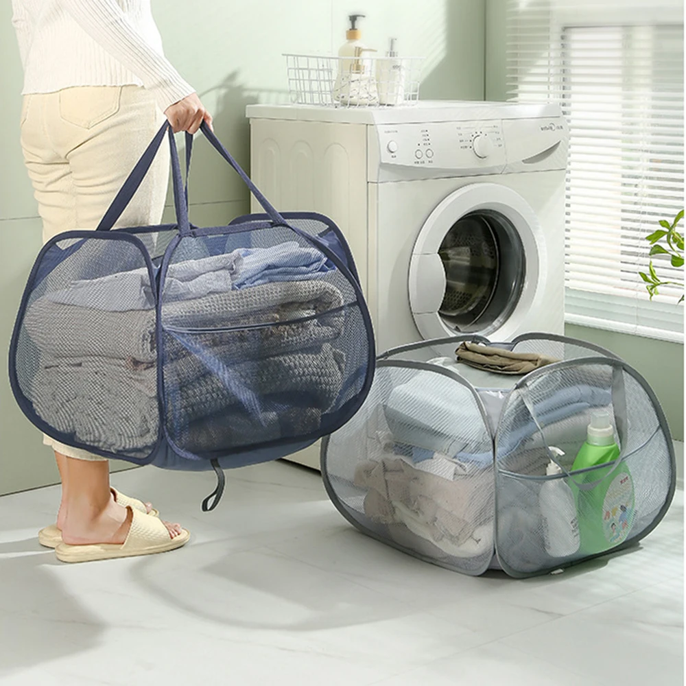 

Large Capacity Dirty Laundry Basket 90L Foldable Clothes Storage Bag Mesh Large Opening Laundry Baskets Home Washing Organizer