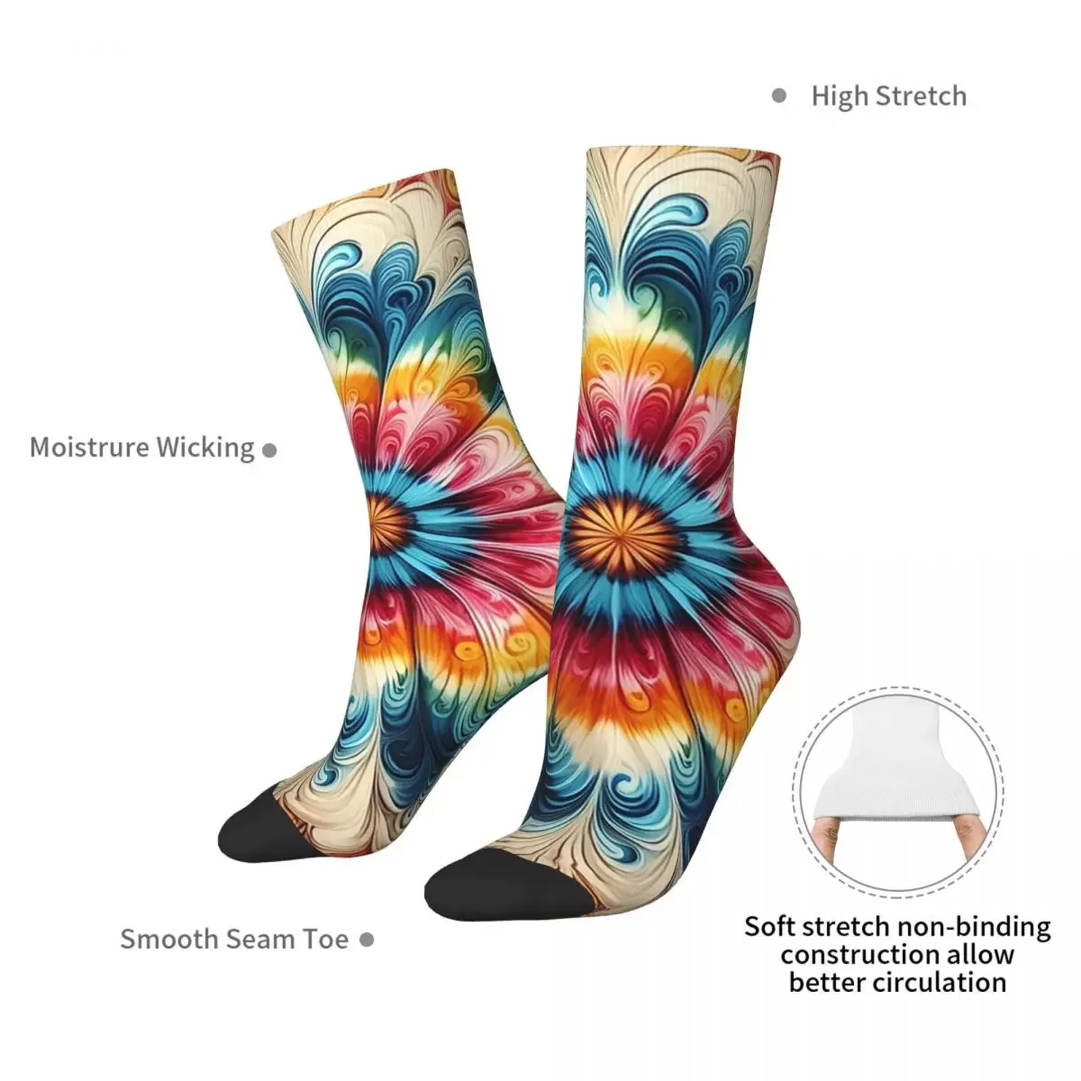 Classic Peacock Tie Dye Socks Harajuku Super Soft Stockings All Season Long Socks Accessories for Man's Woman's Birthday Present