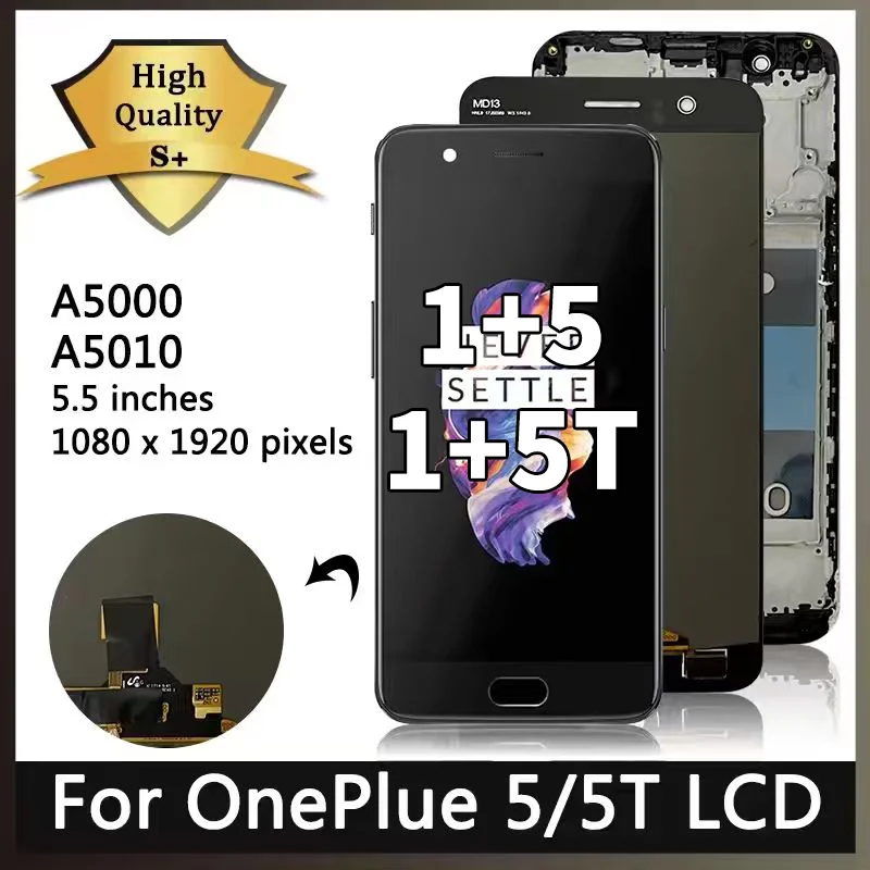 New AMOLED For OnePlus 5T/5 LCD Display Touch Screen Digitizer For One Plus 5/5T LCD 1+5 1+5T A5000 A5010 Display Frame