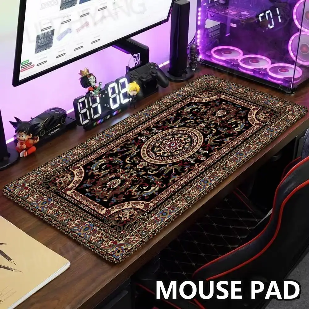 

Retro Persian Mouse Pad Large Anti-Slip Rubber Gaming MousePad Durable Table Mat Edge Suitable Office and Gamer Long Desk Mats