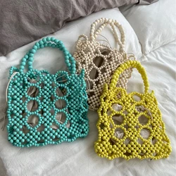 Fashion Wooden Beading Women Handbags Designer Hollow Small Tote Luxury Lady Handbags Summer Beach Bag Bali Shopper Purses 2022