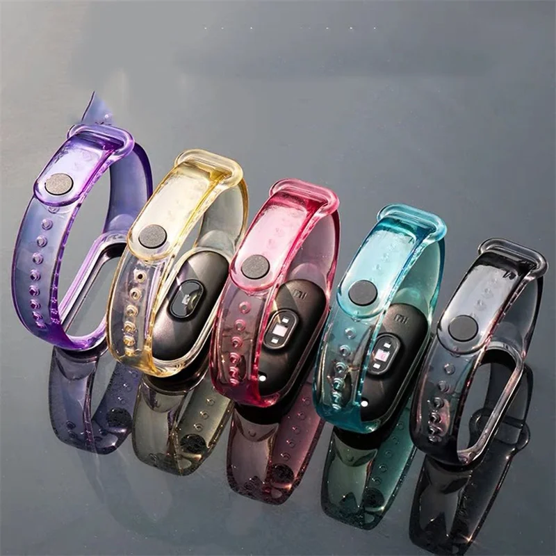 Band Voor Xiaomi Mi Band 7 6 5 4 3 Transparante Verandering Kleur Licht Pols Armband Voor Xiaomi Miband 5 Siliconen Vervangende Bandjes