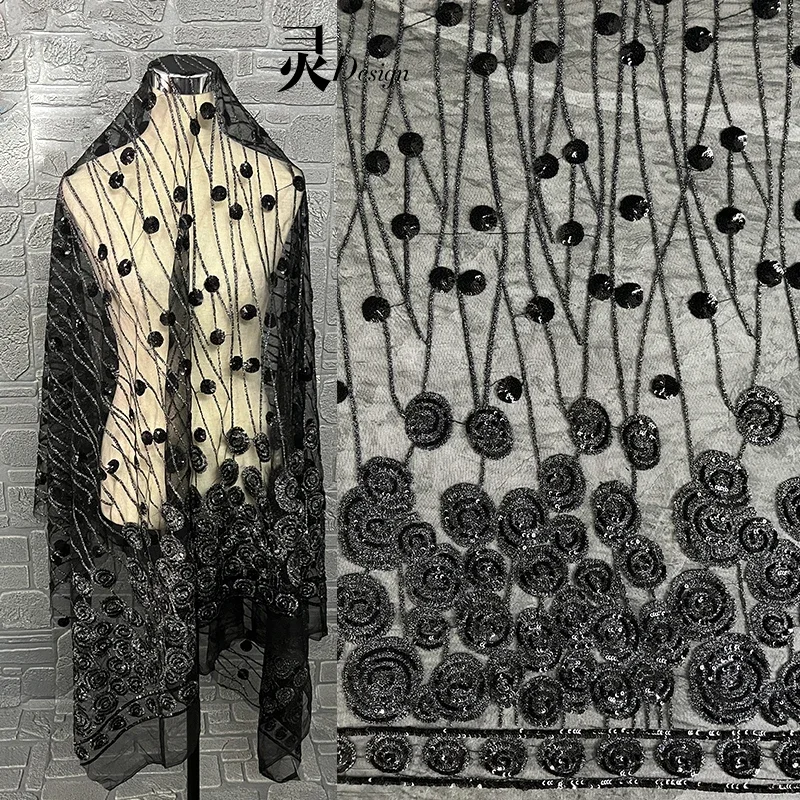 

Мягкая сетчатая ткань с вышивкой и блестками для выступления на сцене, платье, дизайнерская одежда, материал для шитья своими руками, ткань на метр