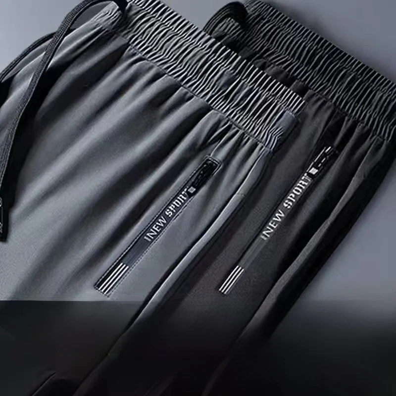 

Trendy Ice Silk Casual Pants for Men Summer Thin Loose Large Size Leisure Sports Trousers Straight Leg Long Pants Youth Sle