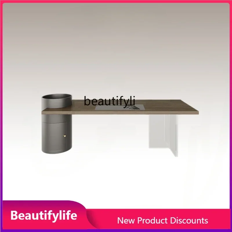 

xzCreative Solid Wood Tea Table Can Plant Flowers and Trees Boss Office Designer Tea Room Desk with Tea Tray Integrated