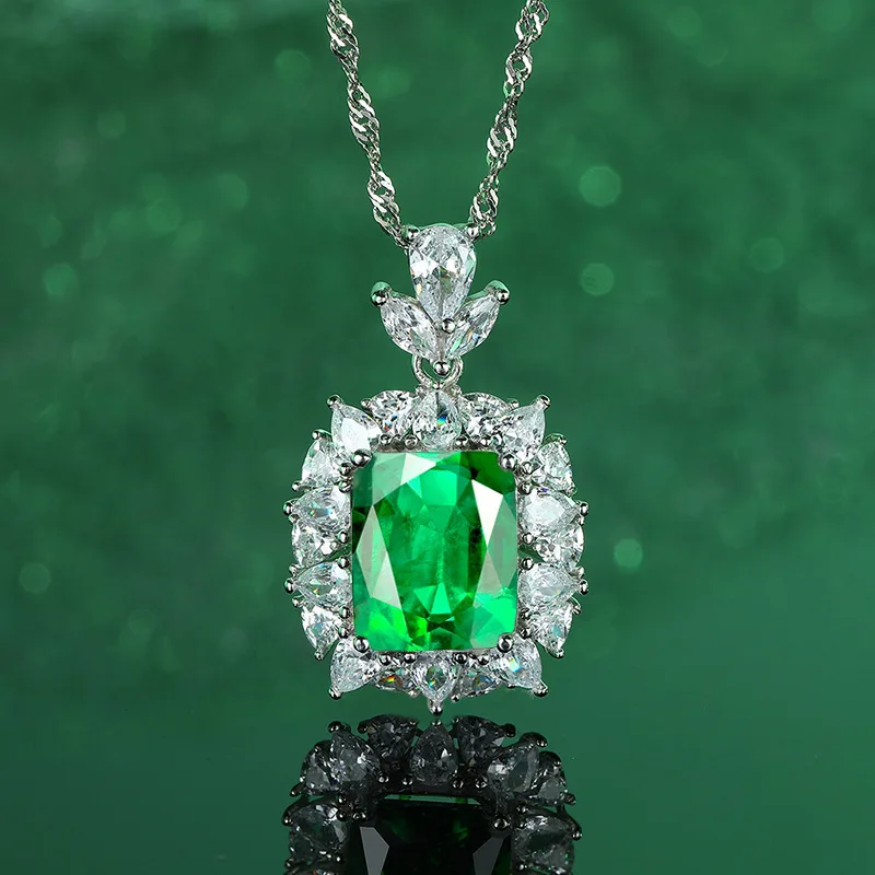 

PT950 Platinum Artificially Cultivated Gemstone Fashion Luxury Emeralds Blue Red Pendant Necklace Girlfriend Necklace