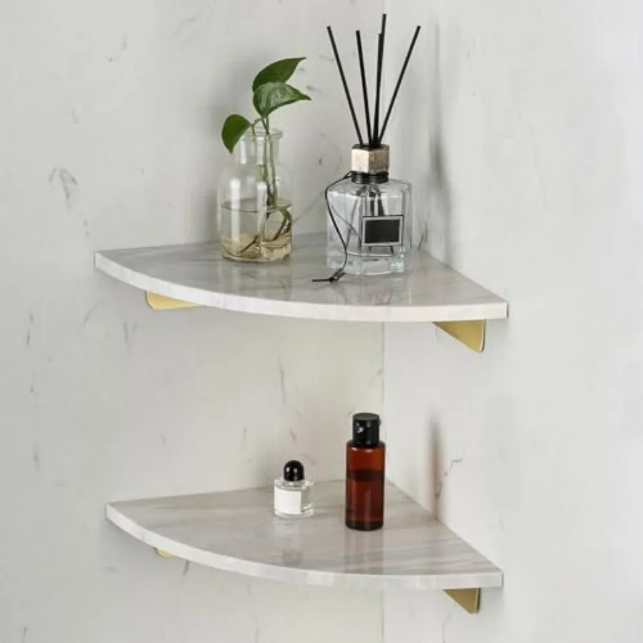 

Italian Natural Marble Corner Shelf Set of 2 Wall Mounting Corner Shelves Organizers for Bathroom/Kitchen/Living Room/Bedroom P