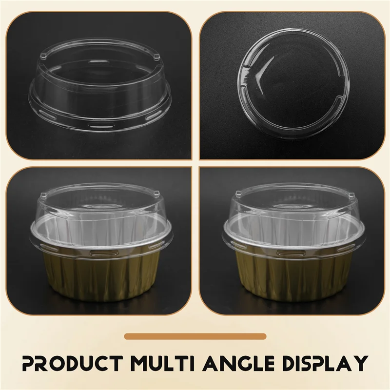 -A65I 100 Uds. Tazas desechables de papel de aluminio para hornear crema brulée postre forma ovalada tazas para magdalenas con tapas herramientas para pasteles y huevos