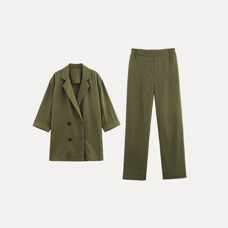 

Linen Suit Jaet And Wide Leg Pants Set Women's Faion Summer Outfit Z Brand Polyester Fiber Seven Sve Button Closure