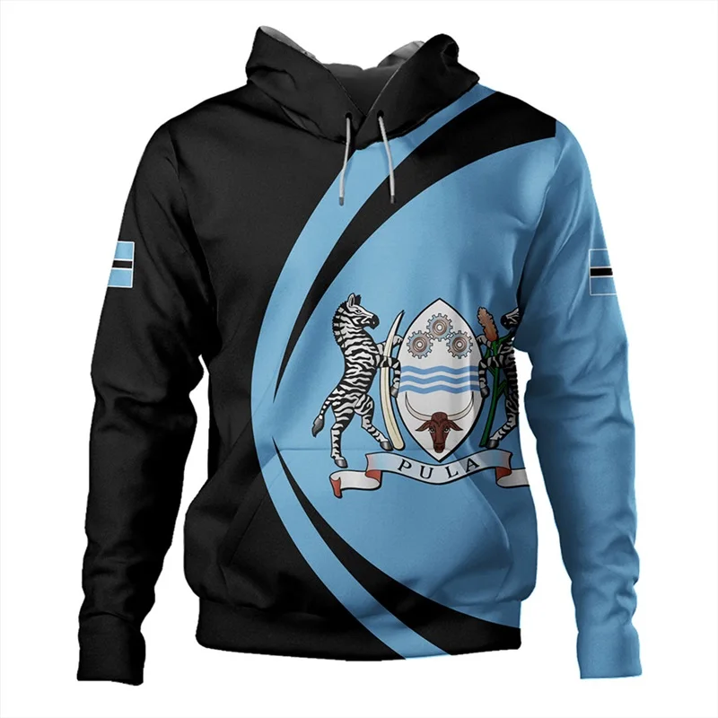 3D Printed Africa Botswana Map Flag Hoodies For Men Casual National Emblem Pullovers Sweatshirts Male Tracksuit Tops