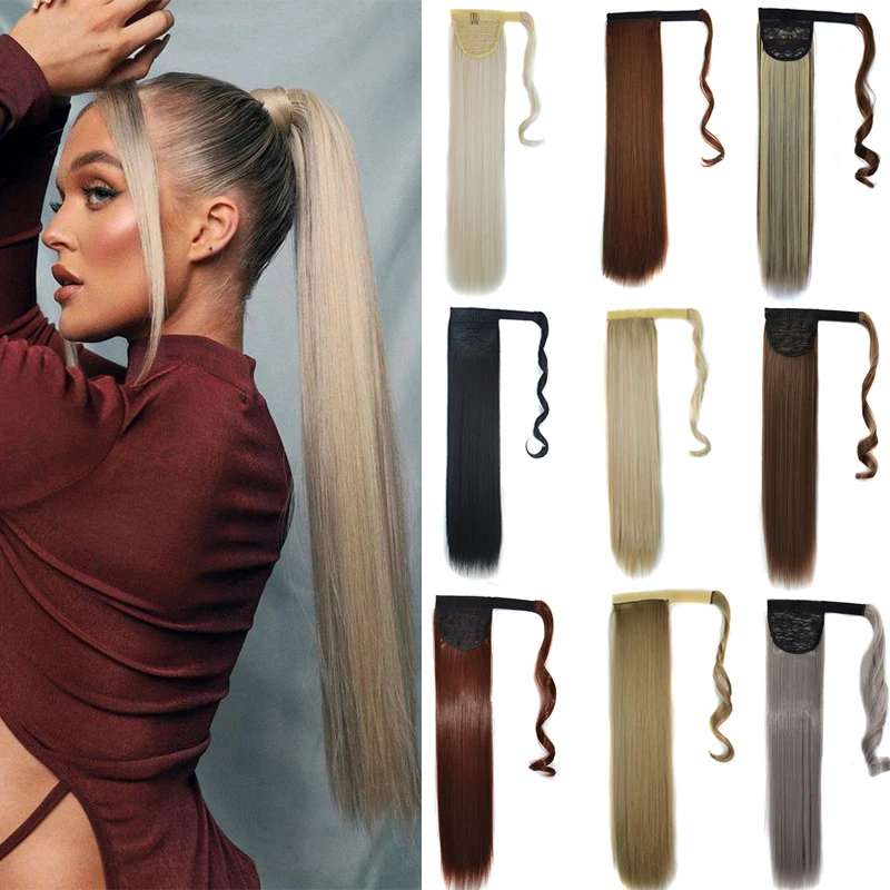 Synthetic Straight Ponytail for Women Long Wrap Around Pongytail Clip in Hair Extensions Natural Straight Hairpieces Fake Tail