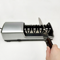 4-Stage Electric Knife Sharpener - Coarse/Medium/Fine/Polish, Black & Silver, Fast & Safe, EU Plug with Strop/Gloves