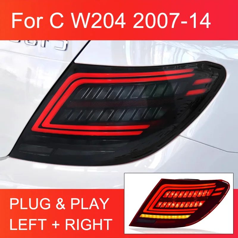 1 Pair LED Tail Light Assembly for Benz C Class W204 2007-2014 Taillight Plug and Play with LED Dynamic Turning Rear Tail lights