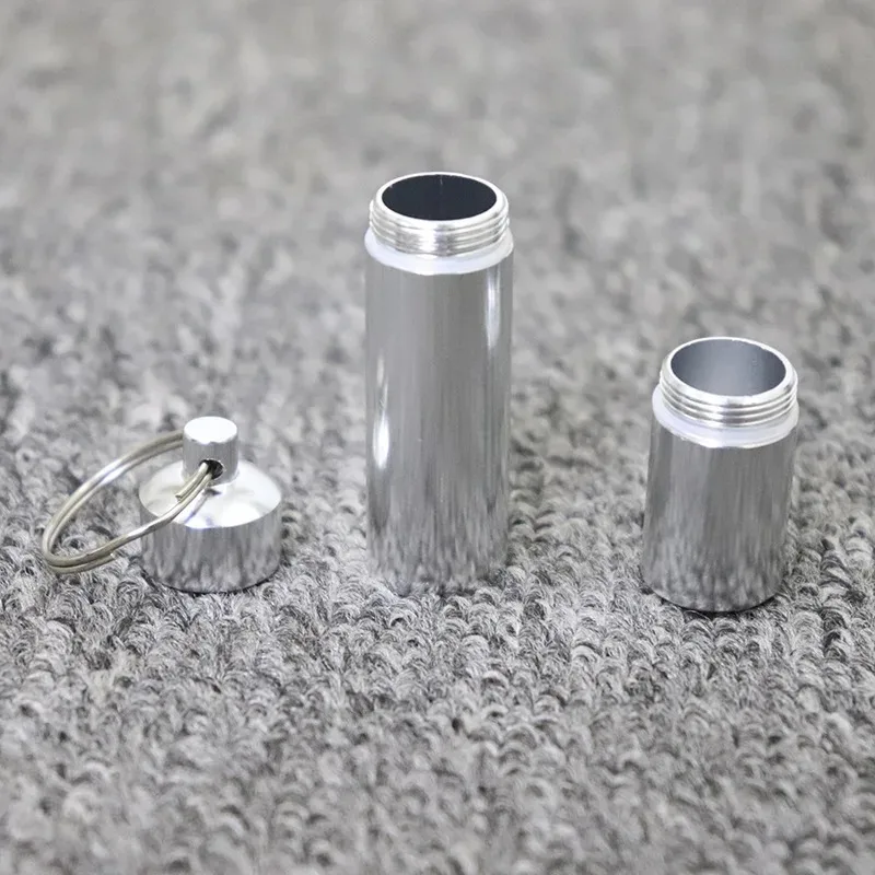 Silver Aluminum Alloy Cigarette Case Portable Tobacco Box Waterproof Pill Toothpick Capsule Bottle Keychain Mens Gift Gadgets