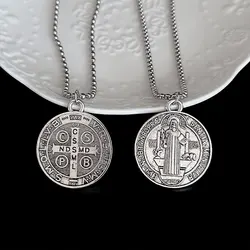 Saint Benedict Medal Necklace Stainless Steel Chains Catholic St. Benedict Medallion Pendant Necklaces San Benito Jewelry