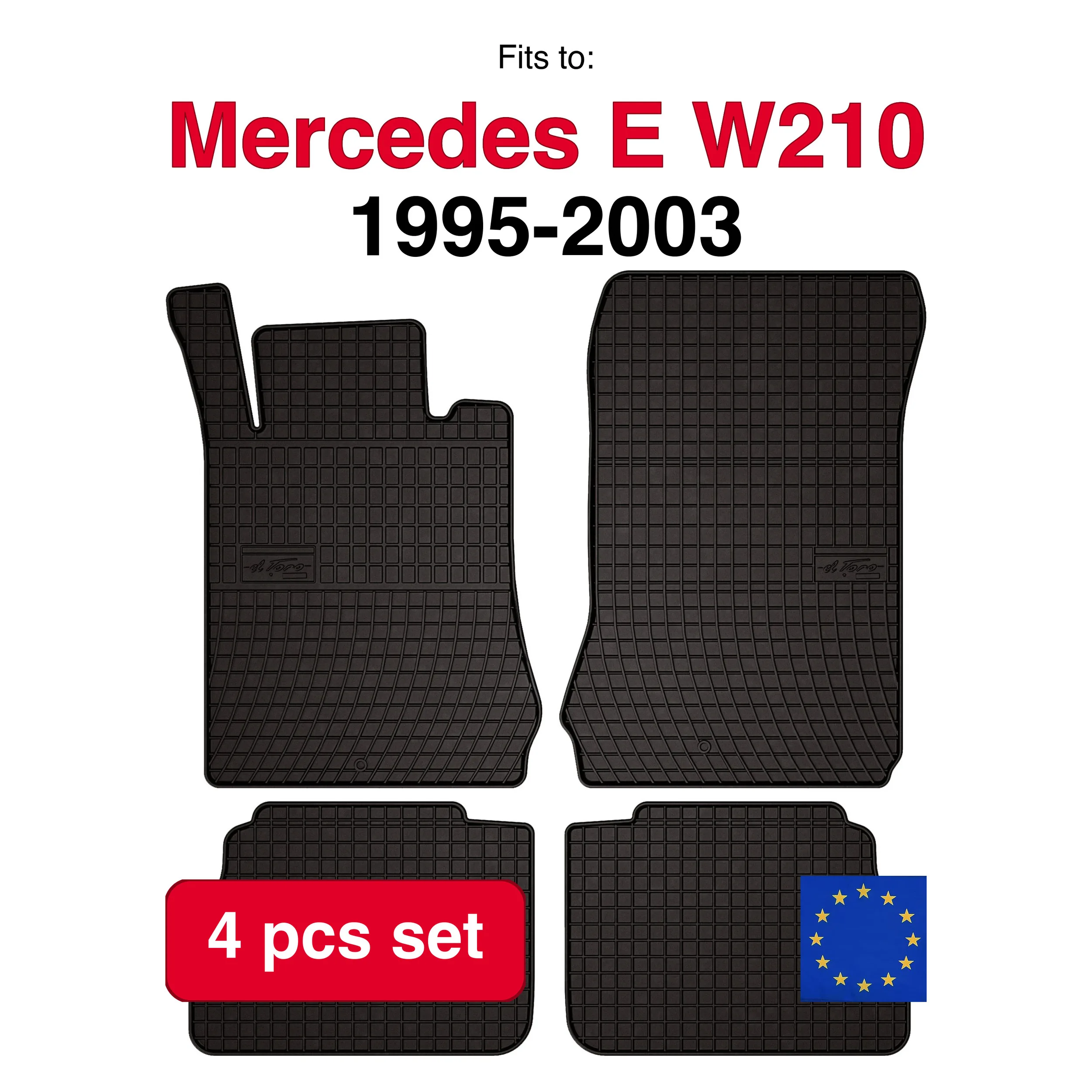 Rubberen automatten voor Mercedes E W210 sedan (1995-2003) -zwart gemonteerd (4 stuks)