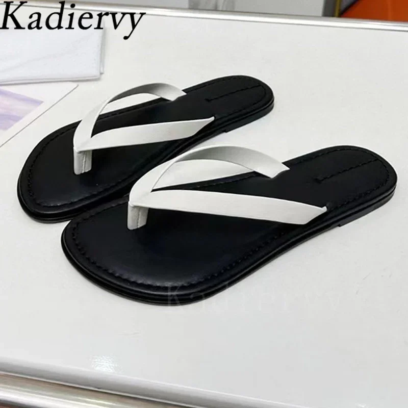 Chanclas, zapatillas de verano para mujer, chanclas blancas y negras de cuero genuino, zapatos informales para vacaciones y playa, zapatillas de estilo callejero para mujer