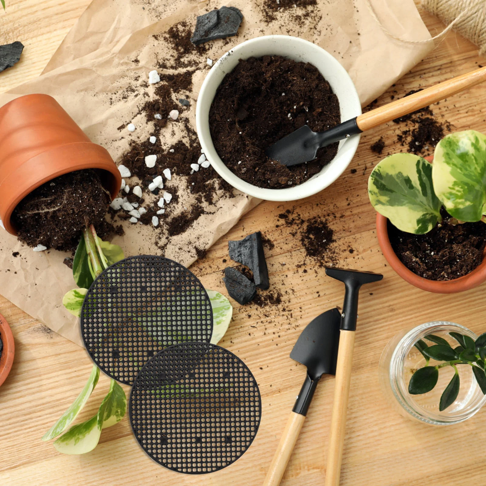 

10Pcs Plant Pot Breathable Gaskets Plastic Flowerpot Bottom Mesh Pad for Drainage Hole Soil Loss Prevention Flowerpot Bottom Mat