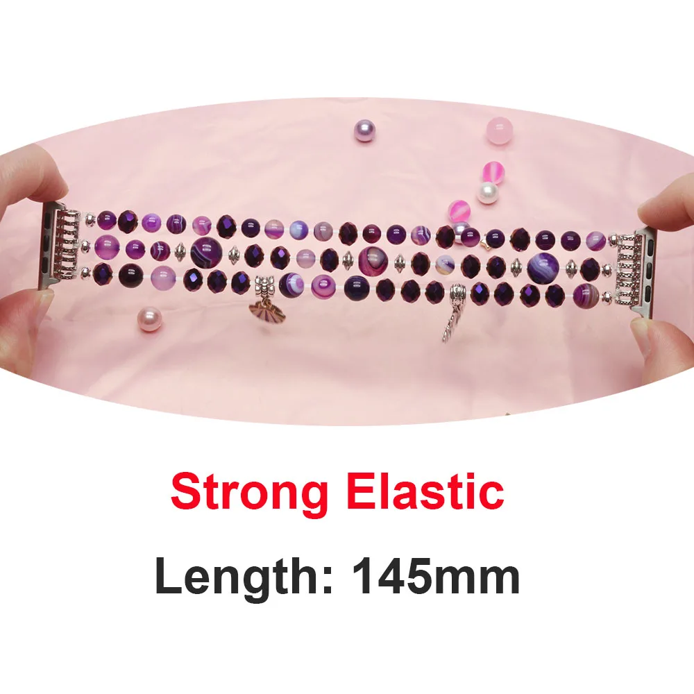 Purple 41mm 45mm Strap for Apple Watch Band 44mm 40mm iWatch SE Series 9 8 7 6 5 4 3 Bracelet Beaded Elastic 38mm 42mm Watchband