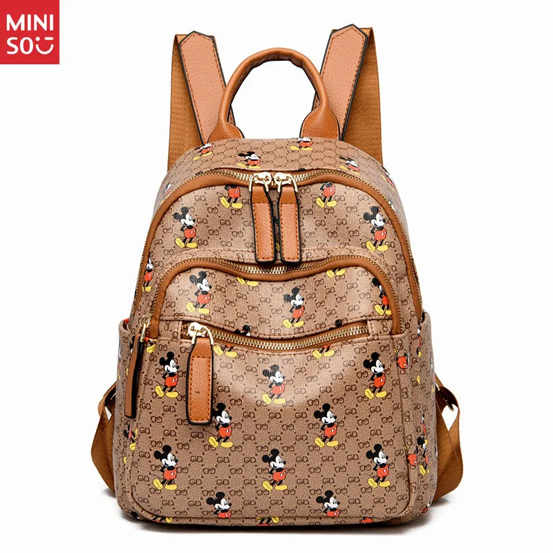 Mochila Miniso 2025 Mickey Mouse para mulheres, bolsa de viagem grande, mochila moderna e multifuncional