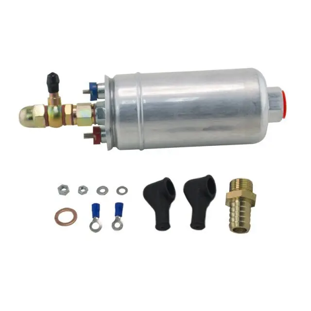 WLR RACING - Hot Sale External Fuel Pump 0580 254 044 FUEL PUMP WITH BANJO FITTING KIT HOSE ADAPTOR UNION 8MM OUTLET TAIL