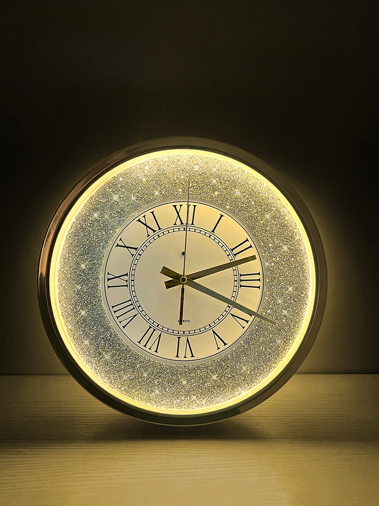 Brilliant Diamond Wall Clock, Intelligent Voice Controlled, Luminous Living Room, High-end Light, Luxury, Automatic Wall Watch