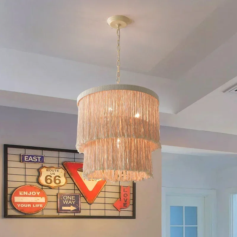

French Countryside Tassel LED Pendant Lamp Living Dining Room Hallway Staircase Bedroom Art Chandelier Home Decor Light Fixture