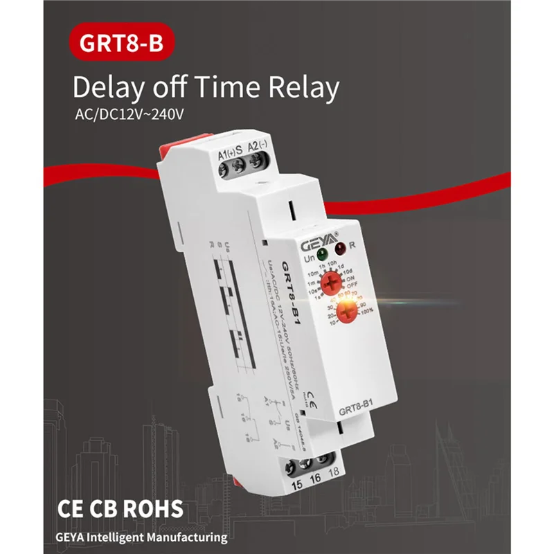 

A63K-2X GEYA GRT8-B1 Off Delay Time Relay Timer Relay Electronic Type 16A, GRT8-B1 AC230V