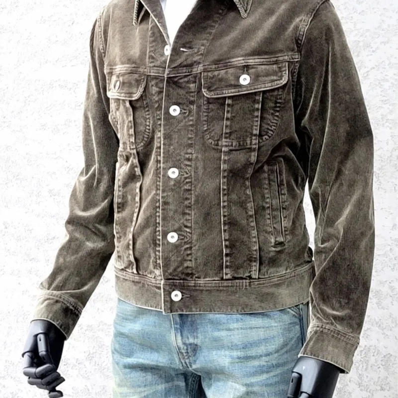 Amekaji Wear Clothes Men American Retro Corduroy Workwear Jacket Dyed Washed Distressed Corduroy Coat