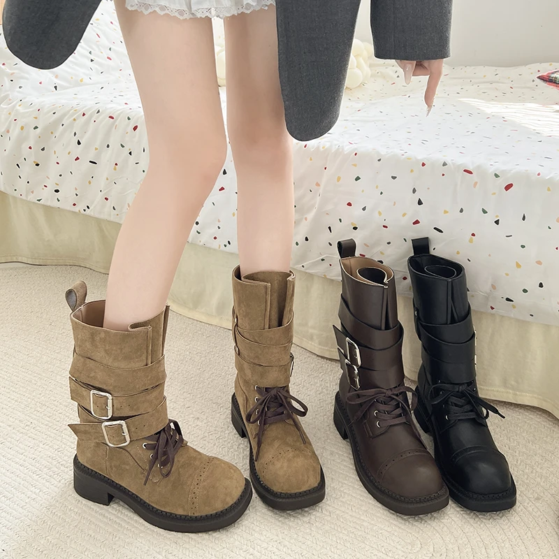 

2025 New Women's Fashion Style Boots Women Thin Short Boots Fashion Retro Thick Heel Thick-soled Ankle Boots Женская Обувь
