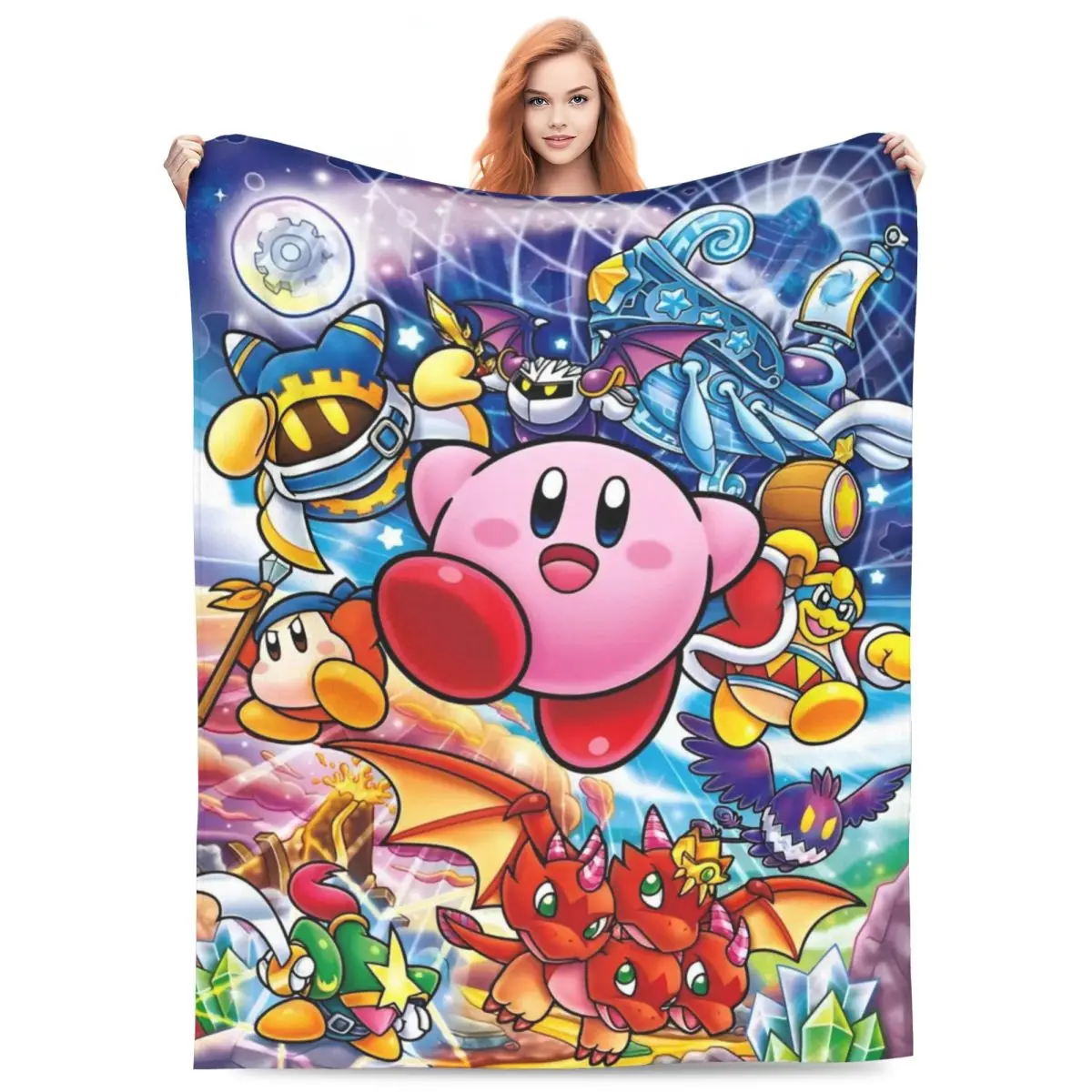 

Cute Kawaii Kirbys Blanket Cartoon Wool Novelty Soft Throw Blanket for Home Restaurant All Season