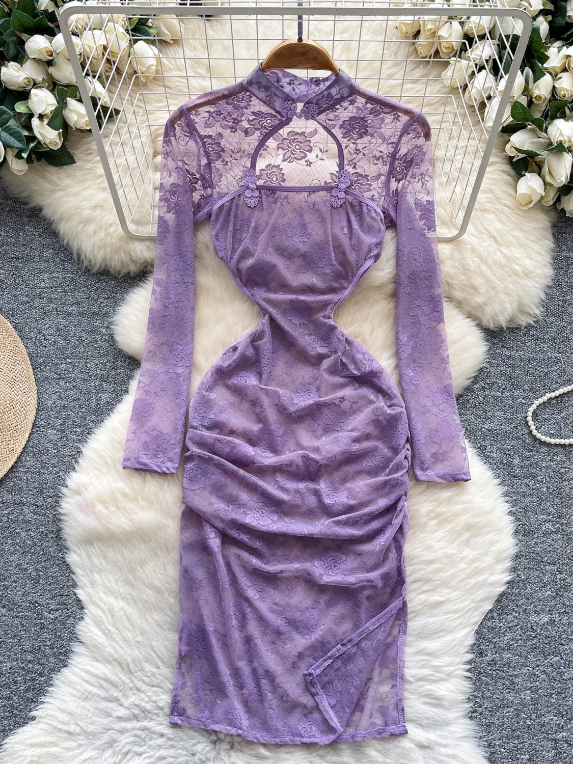 Sexy Kleid mit Hasen-Print Kimono-Design Verführerisches Langarm-Kleid mit Schleife Süßes Niedliches Reizvolles Elegantes Kleid – Detail 23
